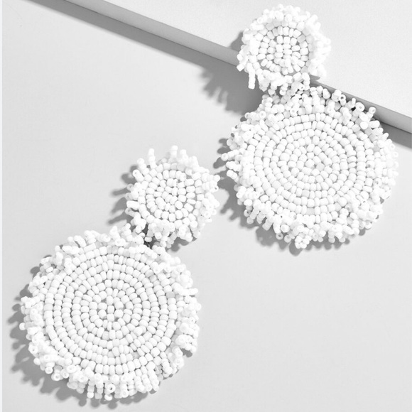 BaubleBar Rianne Drop Earrings White Beaded Statement Earrings - Picture 7 of 7